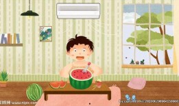 夏天吃瓜插画海报,瓜果飘香——夏日吃瓜插画海报风采展示
